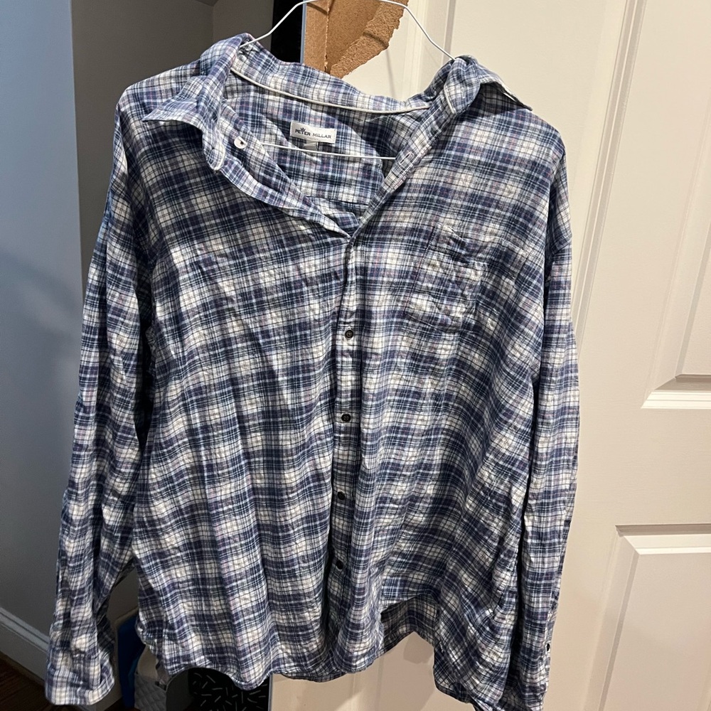 Blue and White Plaid Button-Up Shirt